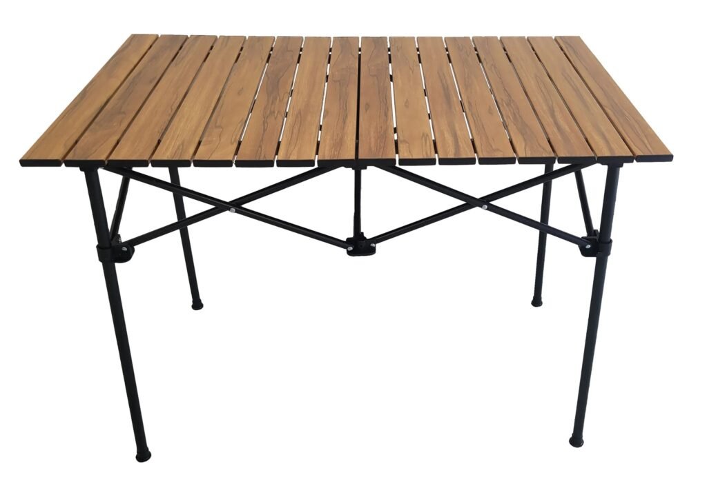 Здрава сгъваема маса за къмпинг с шарка дърво